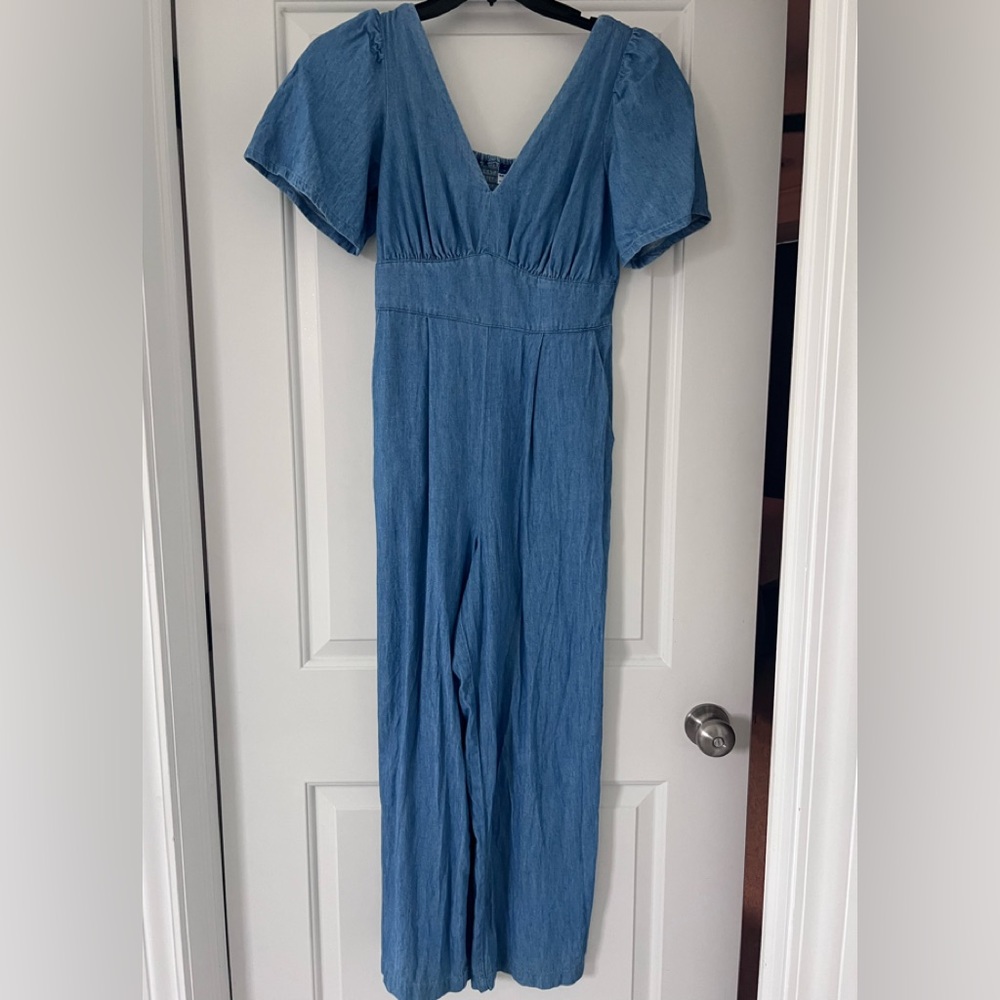 Light Chambray Blue V-Neck Jumpsuit